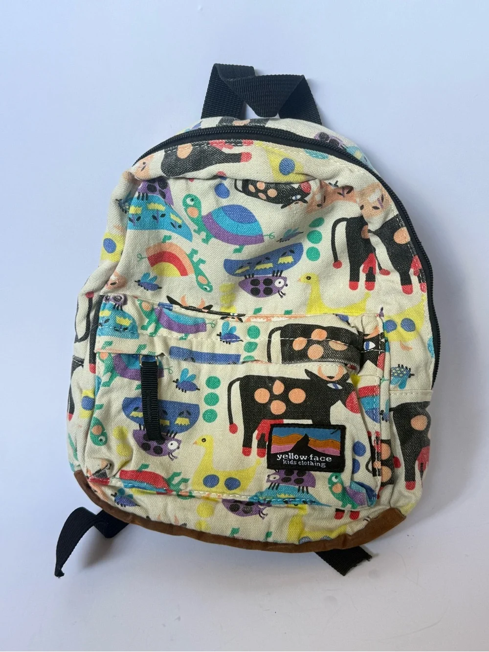 Kids Multicolor Animal Print Backpack - Cream